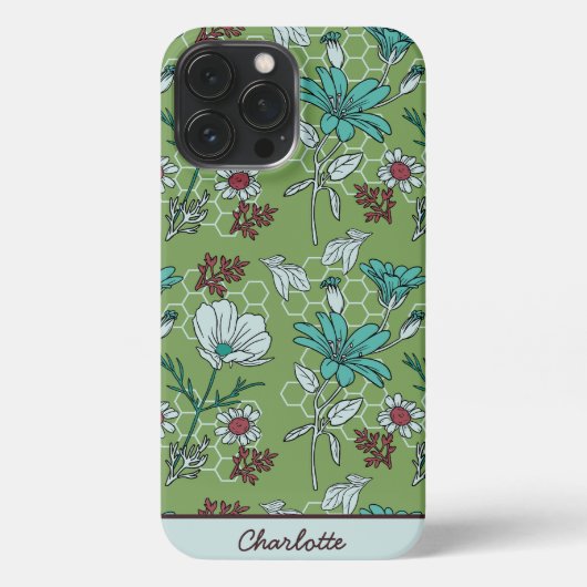 Grünpflanzen nahtlose Blumenmuster personalisierte iPhone Hülle (Rückseite)