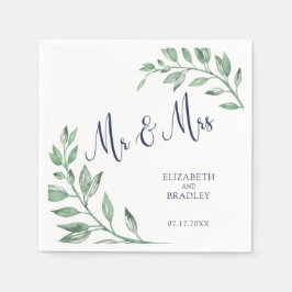 Grünpflanzen | Navy Blue Script Mr. and Mrs. | Hoc Serviette