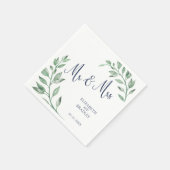 Grünpflanzen | Navy Blue Script Mr. and Mrs. | Hoc Serviette (Ecke)