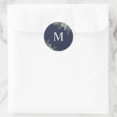 Grünpflanzen | Navy Monogram Wedding Umschlag Aufk Runder Aufkleber (Tasche)