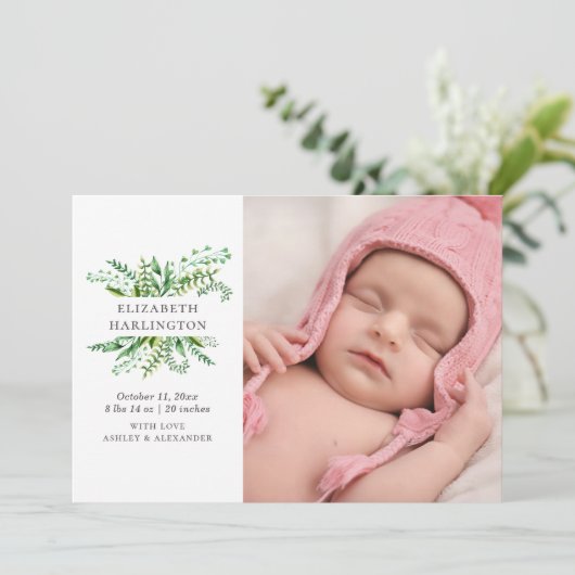 Grünpflanzen Neugeburt. Botanisches Neugeborenes Ankündigung (Stehend Vorderseite)