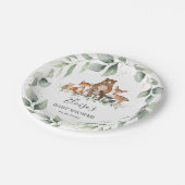 Grünpflanzen Niedliche Waldtiere Baby Dusche neutr Pappteller (Schrägansicht)