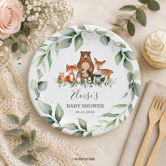 Grünpflanzen Niedliche Waldtiere Baby Dusche neutr Pappteller