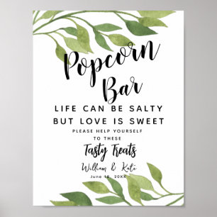 Grünpflanzen Popcorn Bar Hochzeitszeichen Poster