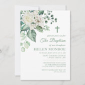 Grünpflanzen Rose Blume Taufe Einladung (Vorderseite)