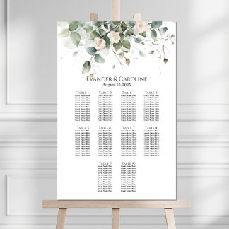 Grünpflanzen & Rose Hochzeitskarte 10 Tische Poster