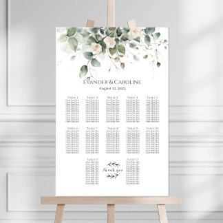 Grünpflanzen & Rose Hochzeitskarte 12 Tische Poster