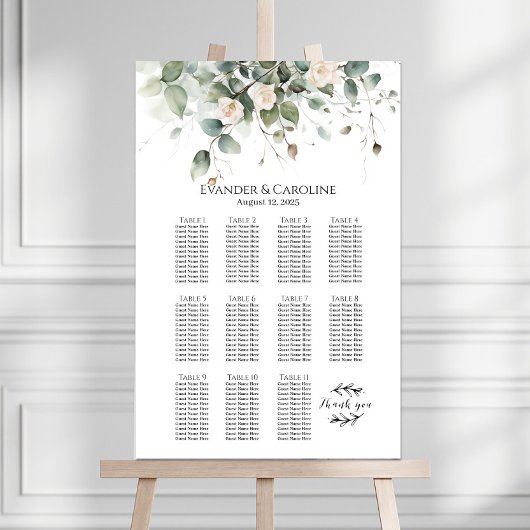 Grünpflanzen & Rose Hochzeitsstift 11 Tische Poster