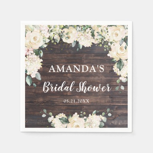 Grünpflanzen rustikales Holz bohenhafte Rosen Serviette (Vorderseite)