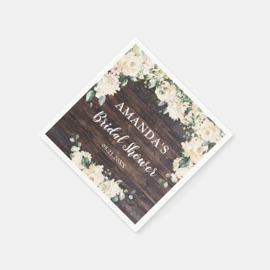 Grünpflanzen rustikales Holz bohenhafte Rosen Serviette (Ecke)