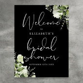 Grünpflanzen Schwarz-weißes Brautparty Begrüßungsz Poster