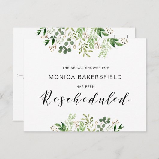 Grünpflanzen, Schwarzer Schriftart, Brautparty Postkarte (Vorne/Hinten)