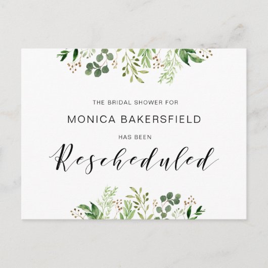 Grünpflanzen, Schwarzer Schriftart, Brautparty Postkarte (Vorderseite)