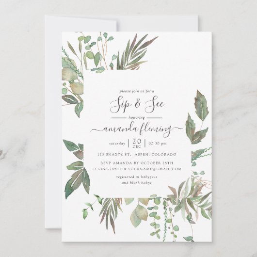 Grünpflanzen Sip and See Einladung (Vorderseite)