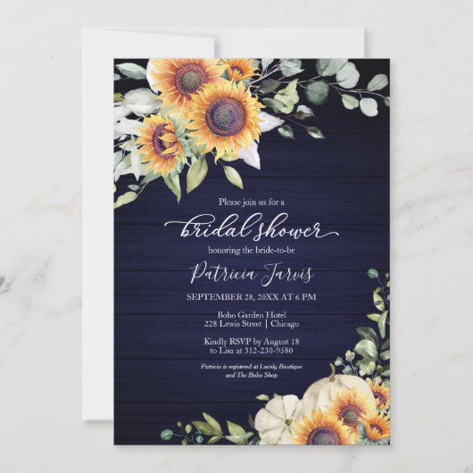 Grünpflanzen Sonnenblumen Pumpkin Fall Brautparty Einladung (Vorderseite)