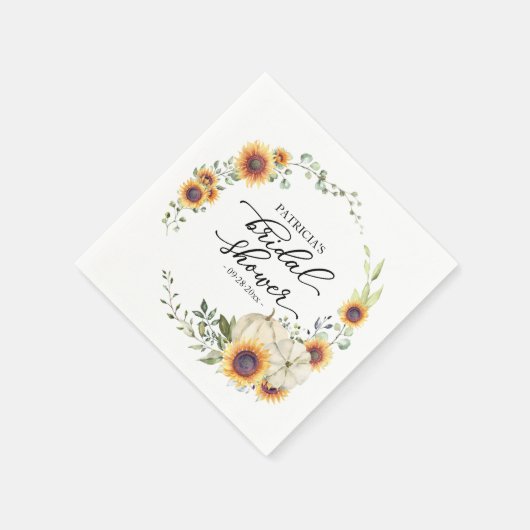 Grünpflanzen Sonnenblumen Pumpkin Fall Brautparty Serviette (Ecke)