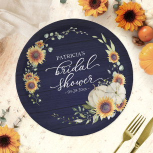 Grünpflanzen Sonnenblumen Pumpkin Fall Bridal Blue Pappteller