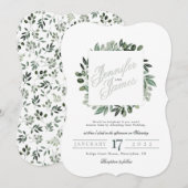 Grünpflanzen Squarelett, Bouquet Aquarell Einladung (Vorne/Hinten)