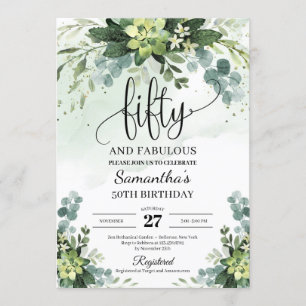 Grünpflanzen sukkulente Blume Blätter 50. Geburtst Einladung