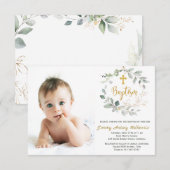 Grünpflanzen Taufe Foto Einladungskarte (Vorne/Hinten)
