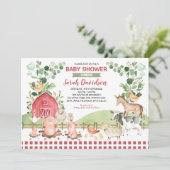 Grünpflanzen Tiere Barnyard Boy Baby Shower Einladung (Stehend Vorderseite)