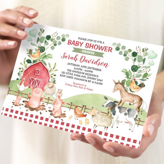 Grünpflanzen Tiere Barnyard Boy Baby Shower Einladung