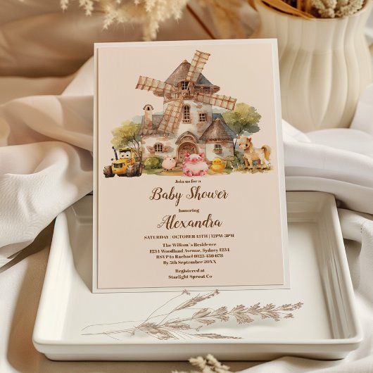 Grünpflanzen Tiere Barnyard Boy Baby Shower Einladung