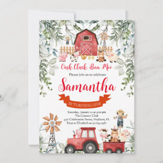 Grünpflanzen Tiere Barnyard Red Boy Geburtstag Einladung