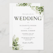 Grünpflanzen Typografie QR Code Wedding Einladung (Vorne/Hinten)