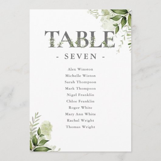 Grünpflanzen Typografie Sitzplan Tischnummer (Rückseite)