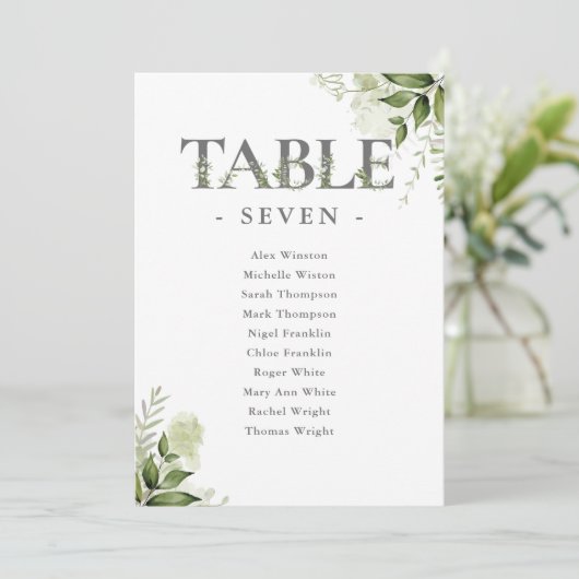 Grünpflanzen Typografie Sitzplan Tischnummer (Stehend Vorderseite)