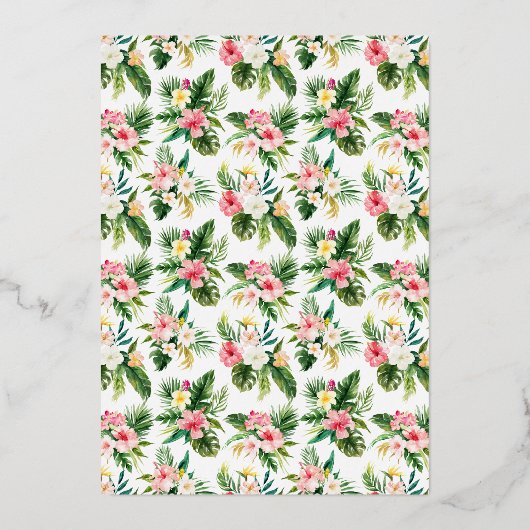 Grünpflanzen und Blume Dusche tropische Paare Folieneinladung (Rückseite)