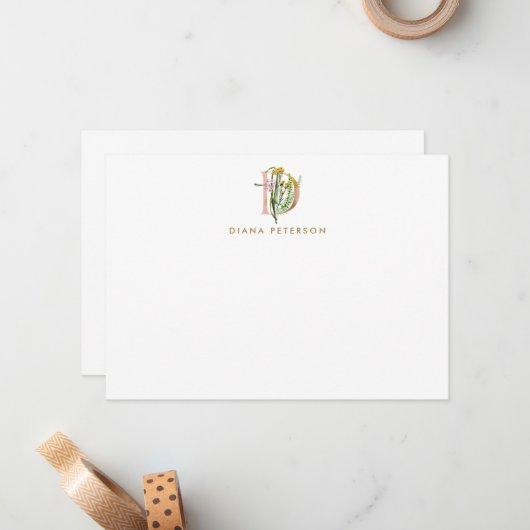Grünpflanzen und Blume Monogramm Letter D Personal Mitteilungskarte (Vorderseite/Rückseite Beispiel)