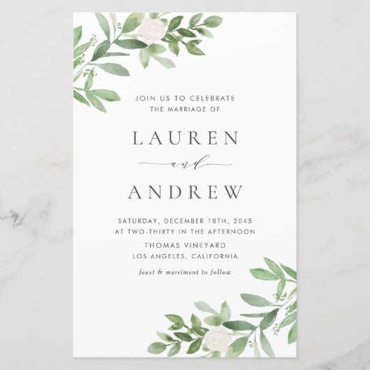 Grünpflanzen und Blume QR Code Hochzeit Einladung (Vorderseite)