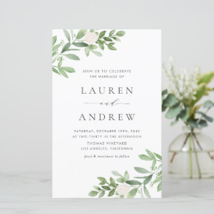 Grünpflanzen und Blume QR Code Hochzeit Einladung