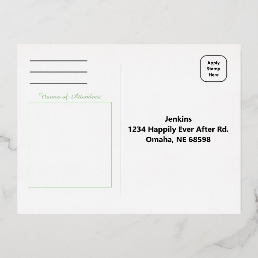 Grünpflanzen und botanische Hochzeiten Folie Einladungspostkarte (Rückseite)