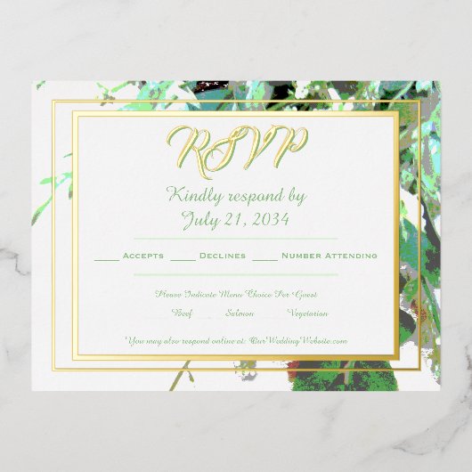 Grünpflanzen und botanische Hochzeiten Folie Einladungspostkarte (Vorderseite)