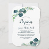 Grünpflanzen und Eukalyptus-Taufe Einladung (Vorderseite)