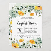 Grünpflanzen und Gelbfall Brautparty Einladung (Vorne/Hinten)