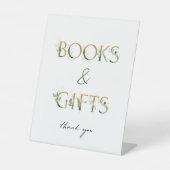 Grünpflanzen und Gold Baby Duschbücher und Geschen Sockelschild (Vorderseite)