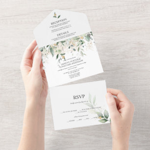 Grünpflanzen und Gold Botanische All In One Einladung