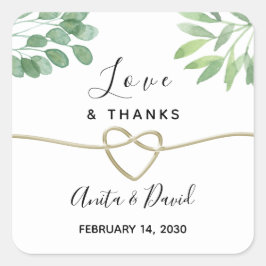 Grünpflanzen und Gold-Gastgeschenk Hochzeit Quadratischer Aufkleber