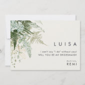 Grünpflanzen und Gold | Navy Bridesmaid Vorschlags Einladung (Rückseite)