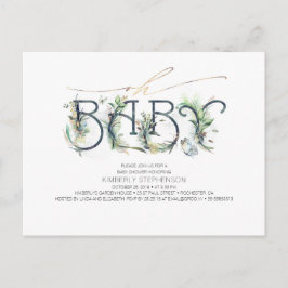 Grünpflanzen und Gold Typografie Moderne Babydusch Einladungspostkarte