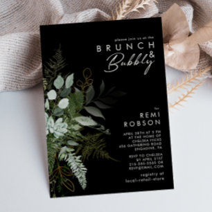 Grünpflanzen und Goldleaf   Black Brunch und Bubbl Einladung