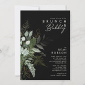 Grünpflanzen und Goldleaf | Black Brunch und Bubbl Einladung (Vorderseite)