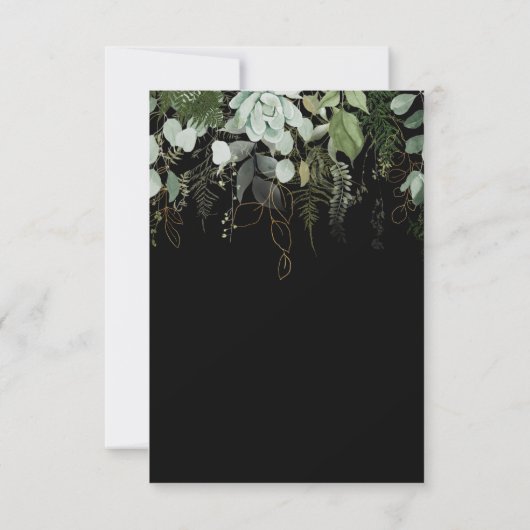 Grünpflanzen und Goldleaf | Black RSVP Card (Rückseite)