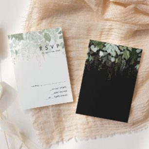 Grünpflanzen und Goldleaf Black RSVP Card Karte
