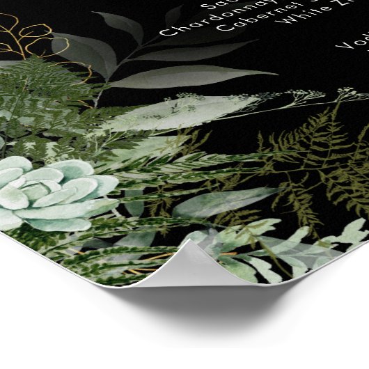 Grünpflanzen und Goldleaf | Black Wedding Drinks M Poster (Ecke)