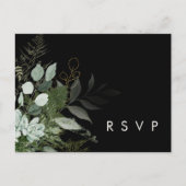 Grünpflanzen und Goldleaf | Black Wedding RSVP Postkarte (Vorderseite)